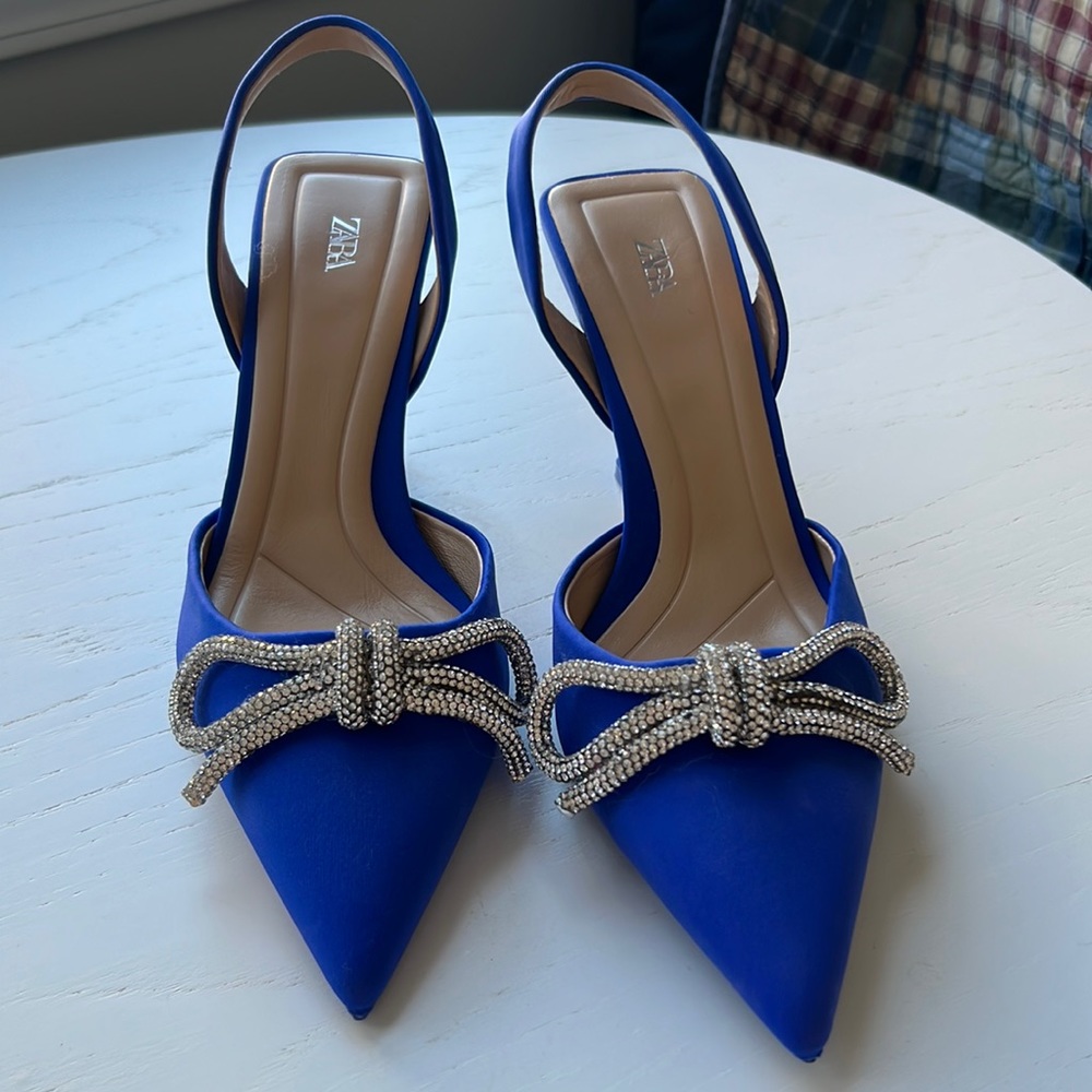 Zara slingback heel embellished silver bow